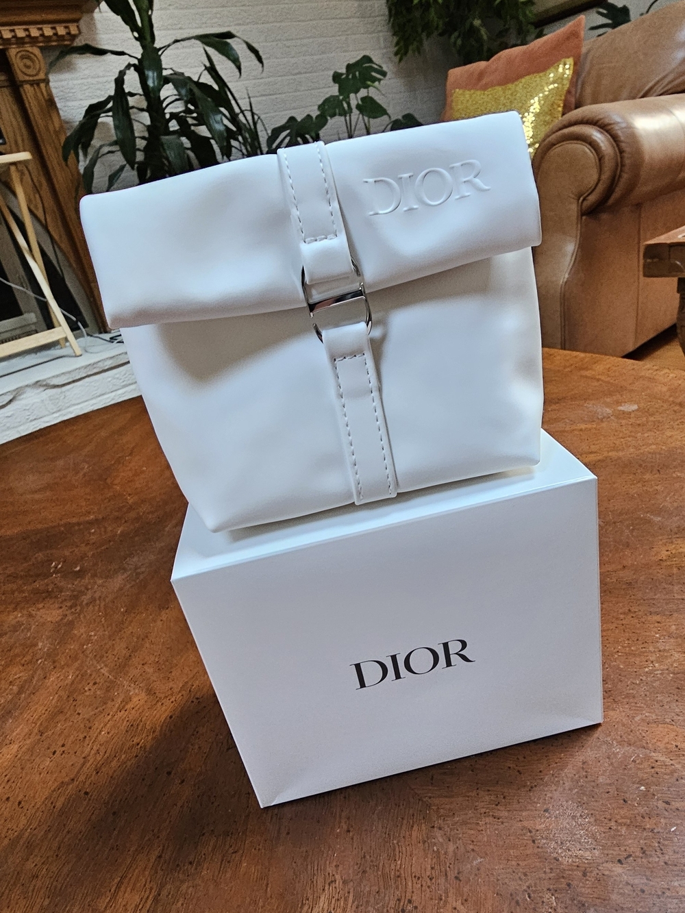 Dior White Cosmetic Pouch with Center Stitch